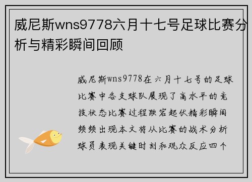 威尼斯wns9778六月十七号足球比赛分析与精彩瞬间回顾