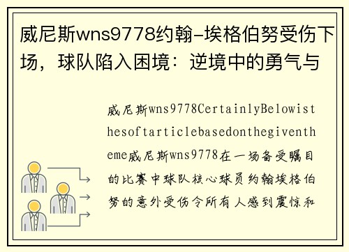 威尼斯wns9778约翰-埃格伯努受伤下场，球队陷入困境：逆境中的勇气与希望